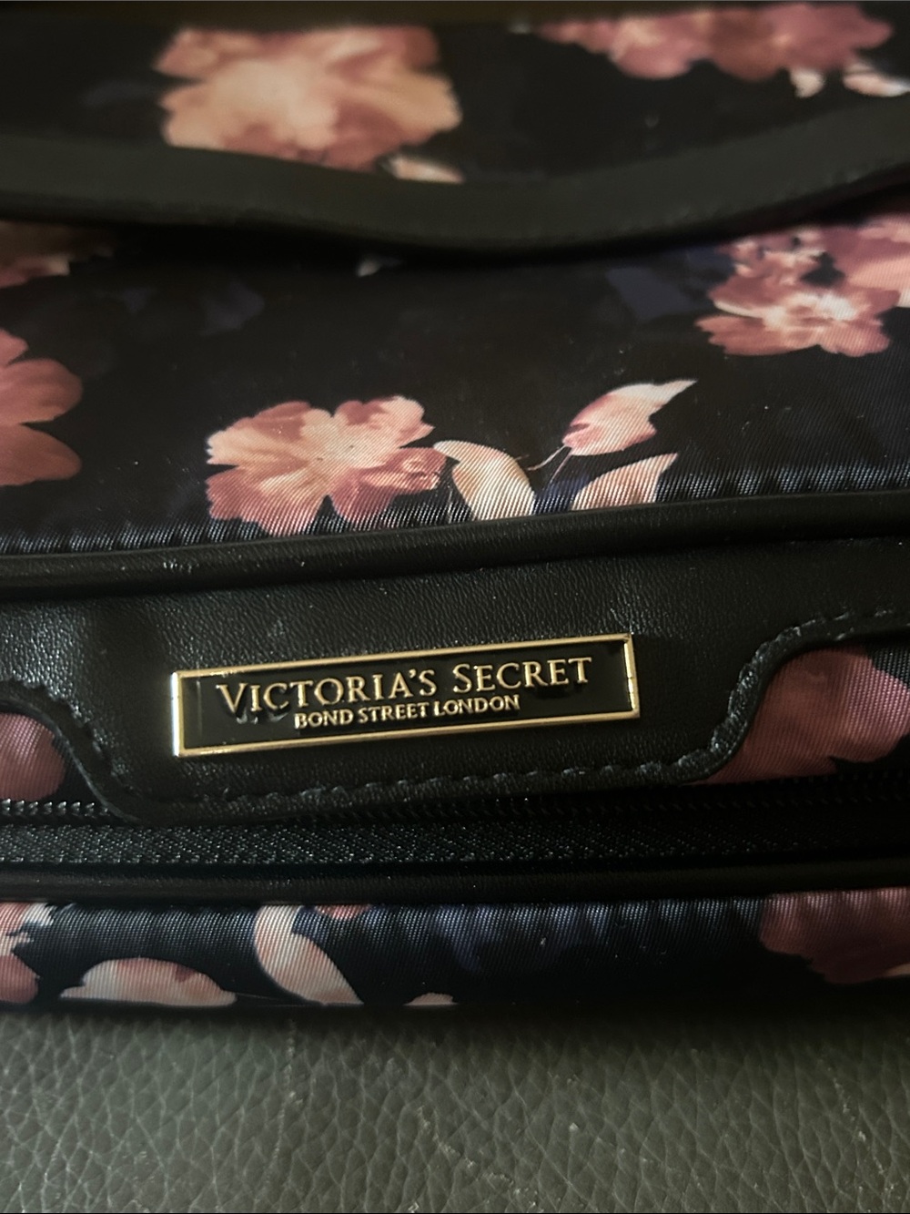 Victoria's Secret Black Cosmetic Case with Pink Floral Night Blooms Print EUC - Picture 3 of 8